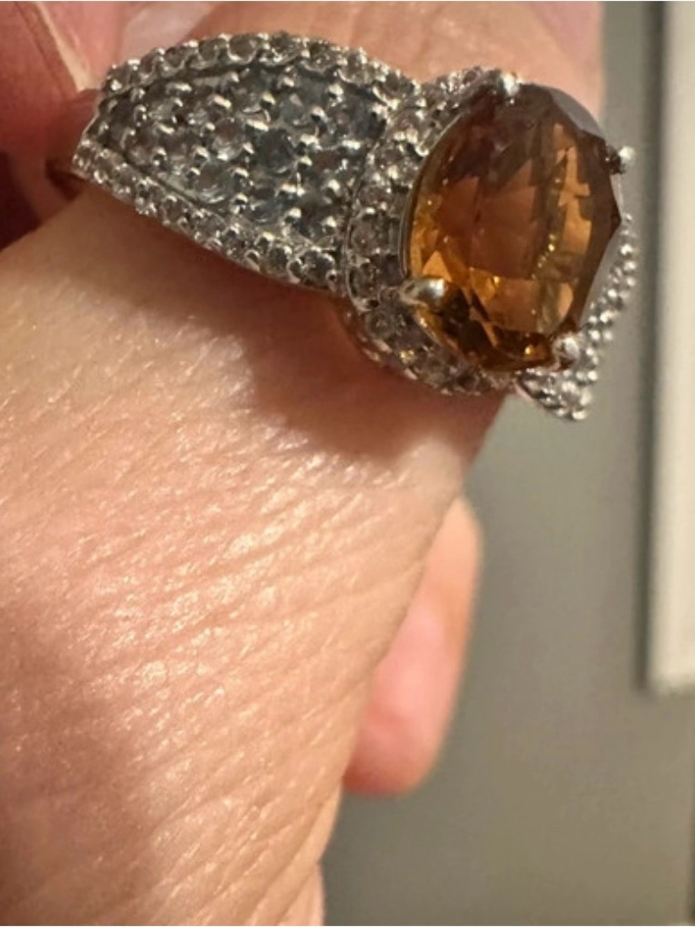 Sterling Silver Ring with Citrine Oval Gem and green peridot stones